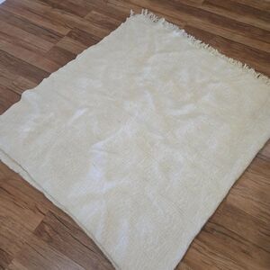 Vintage Wool Cream Textured Bedspread Blanket Fringe Queen 90" x 110"